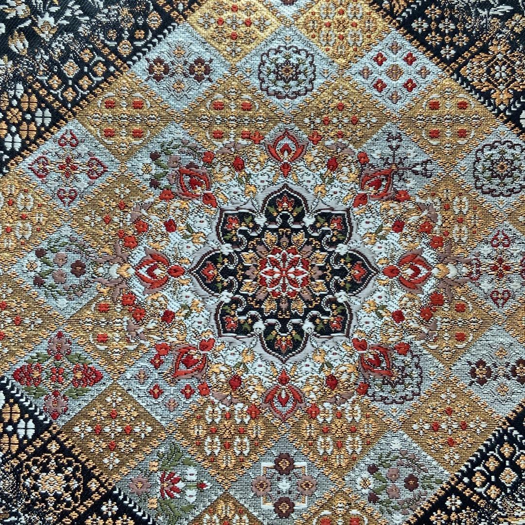 きらめく菱花文の帯　リメイク　バンブーハンドルバッグ　浅型マチ広め