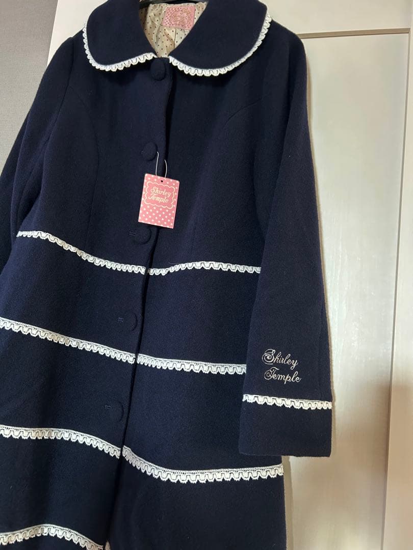 シャーリーテンプル 濃紺 レースパイピング ロングコート アウター ジャンパー