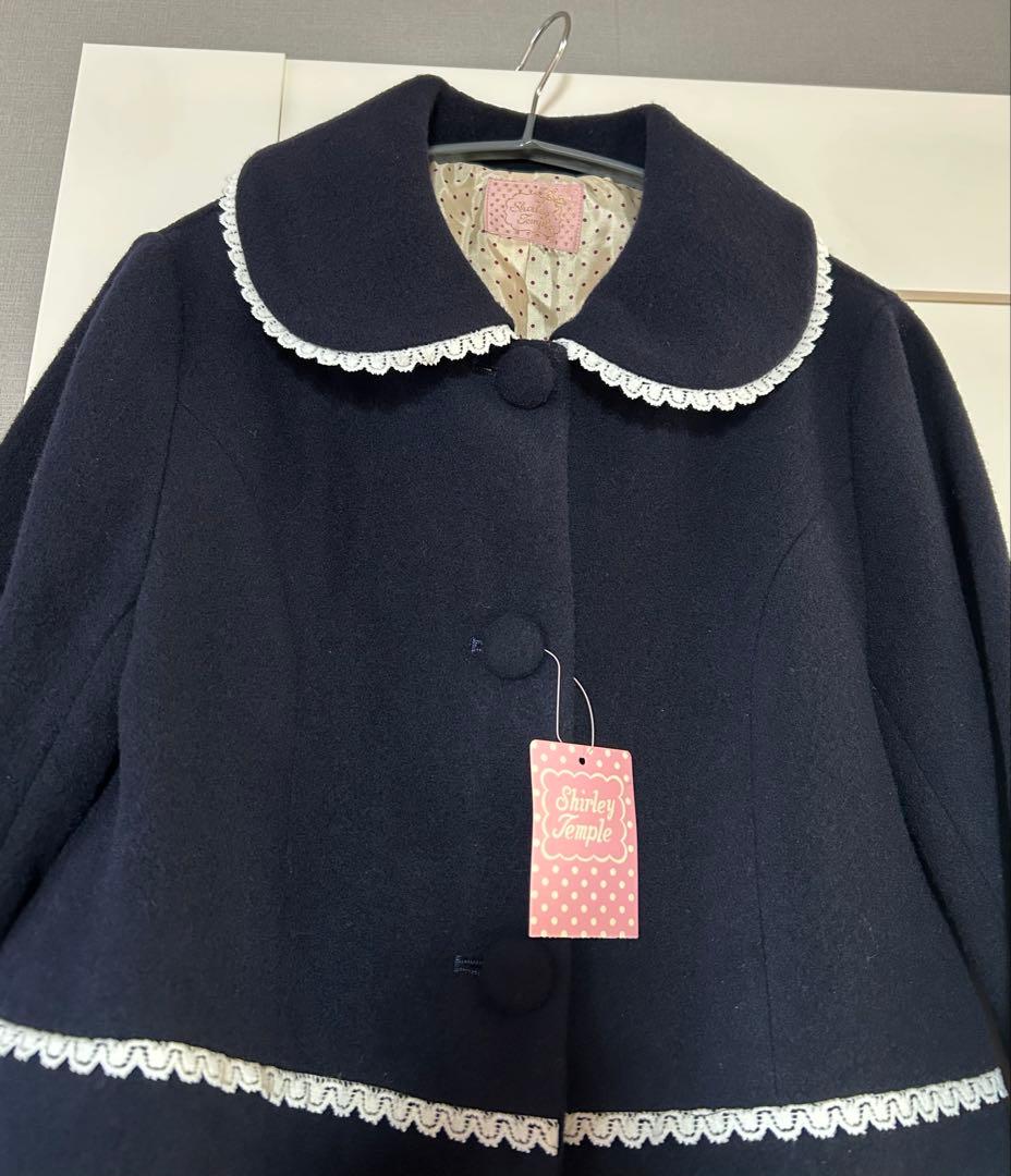 シャーリーテンプル 濃紺 レースパイピング ロングコート アウター ジャンパー