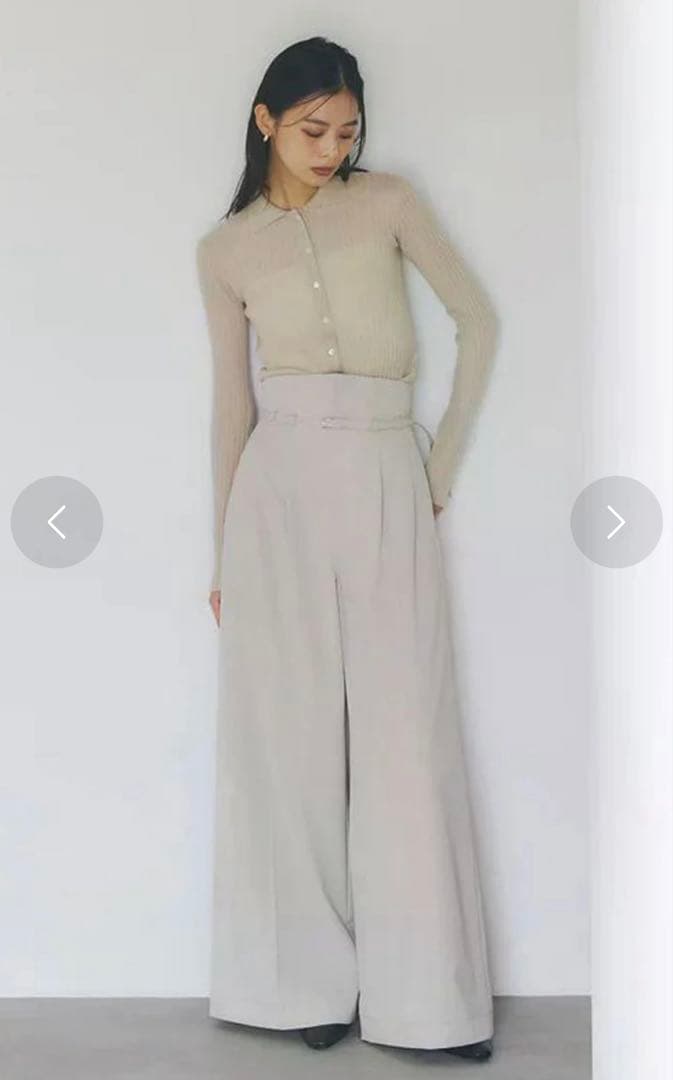 anuans カシミヤ100ニットシャツカーディガン　ライトベージュ