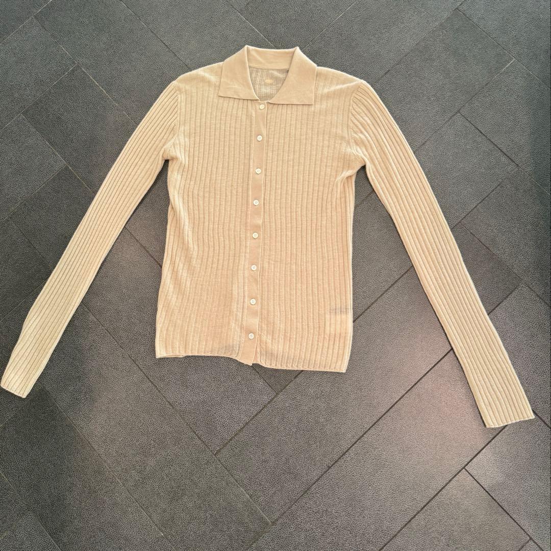 anuans カシミヤ100ニットシャツカーディガン　ライトベージュ