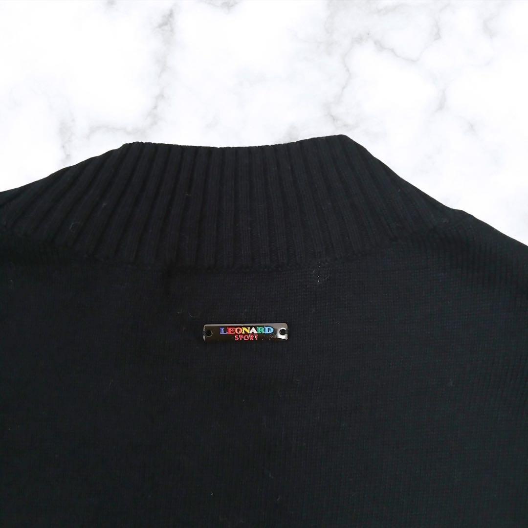 【美品】 LEONARD SPORT カシミヤ シルク刺繍セーター 黒38