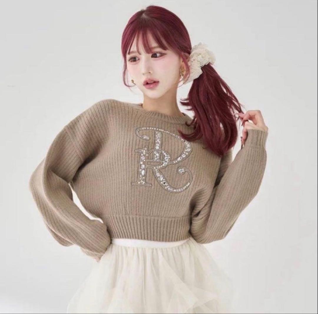 ダーリッチdarich DRビジューボリュームリブニットトップ ブラウン