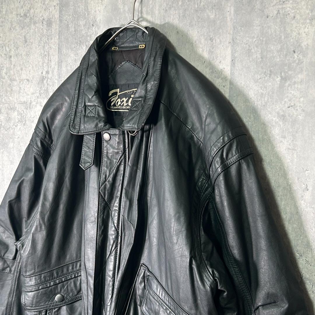 渋シルエット 牛革 レザージャケット 黒 短丈 本革 肩パッドなし