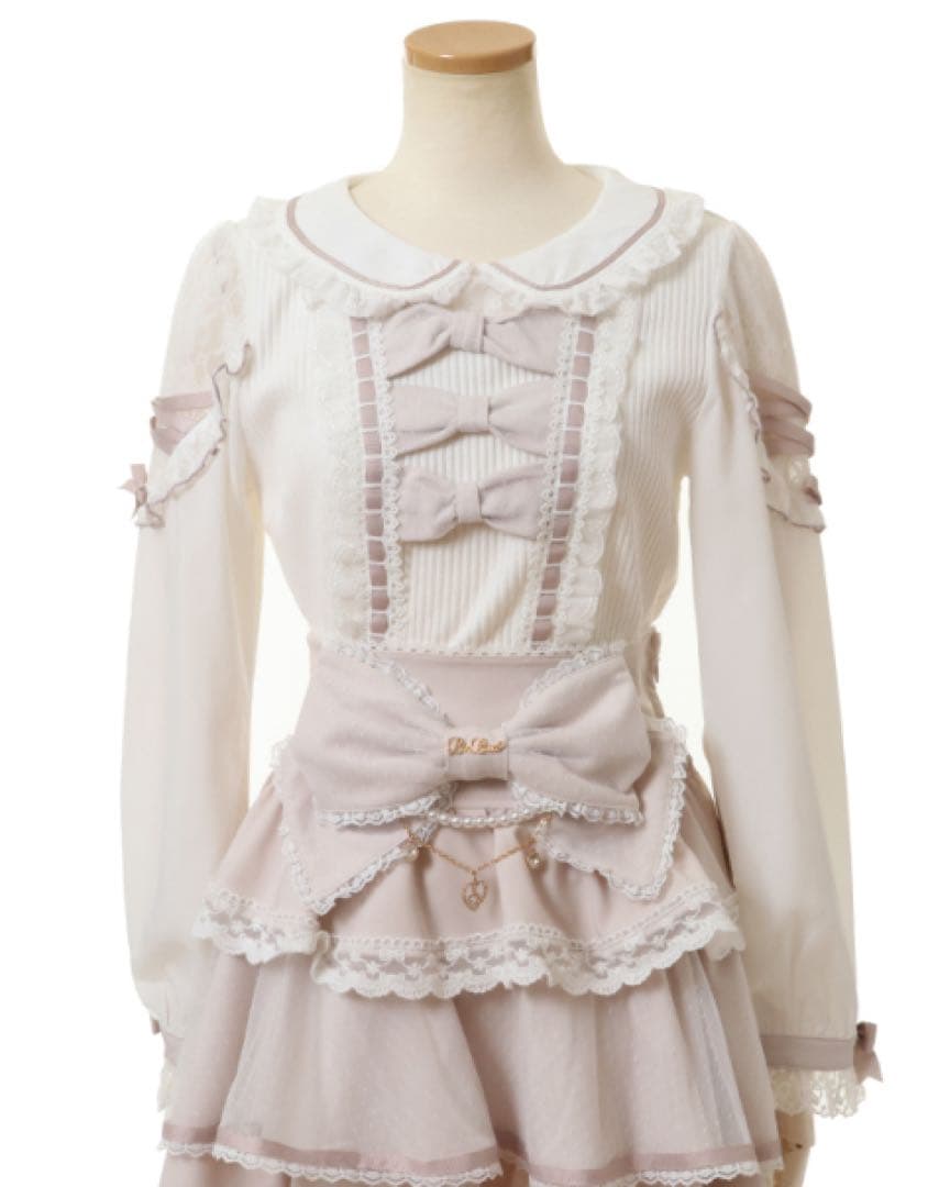 LIZLISA ティアラリボンカットブラウス ホワイト ピンク