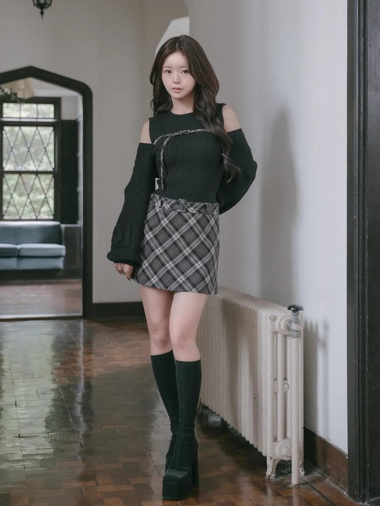 Darich ダーリッチ ドッキングミドルウエストニットミニワンピース