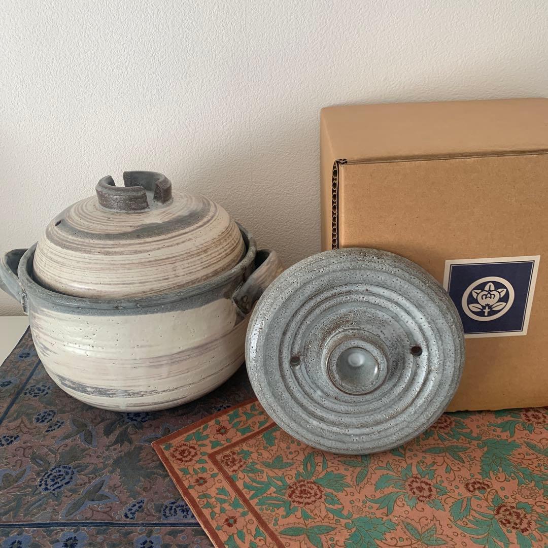 【未使用品】たち吉 白刷毛目 土鍋 ご飯鍋 3合炊き