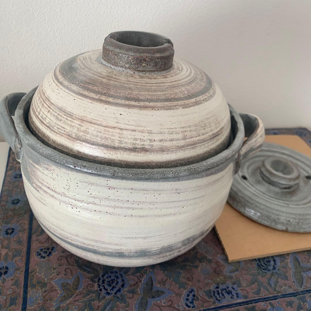 【未使用品】たち吉 白刷毛目 土鍋 ご飯鍋 3合炊き