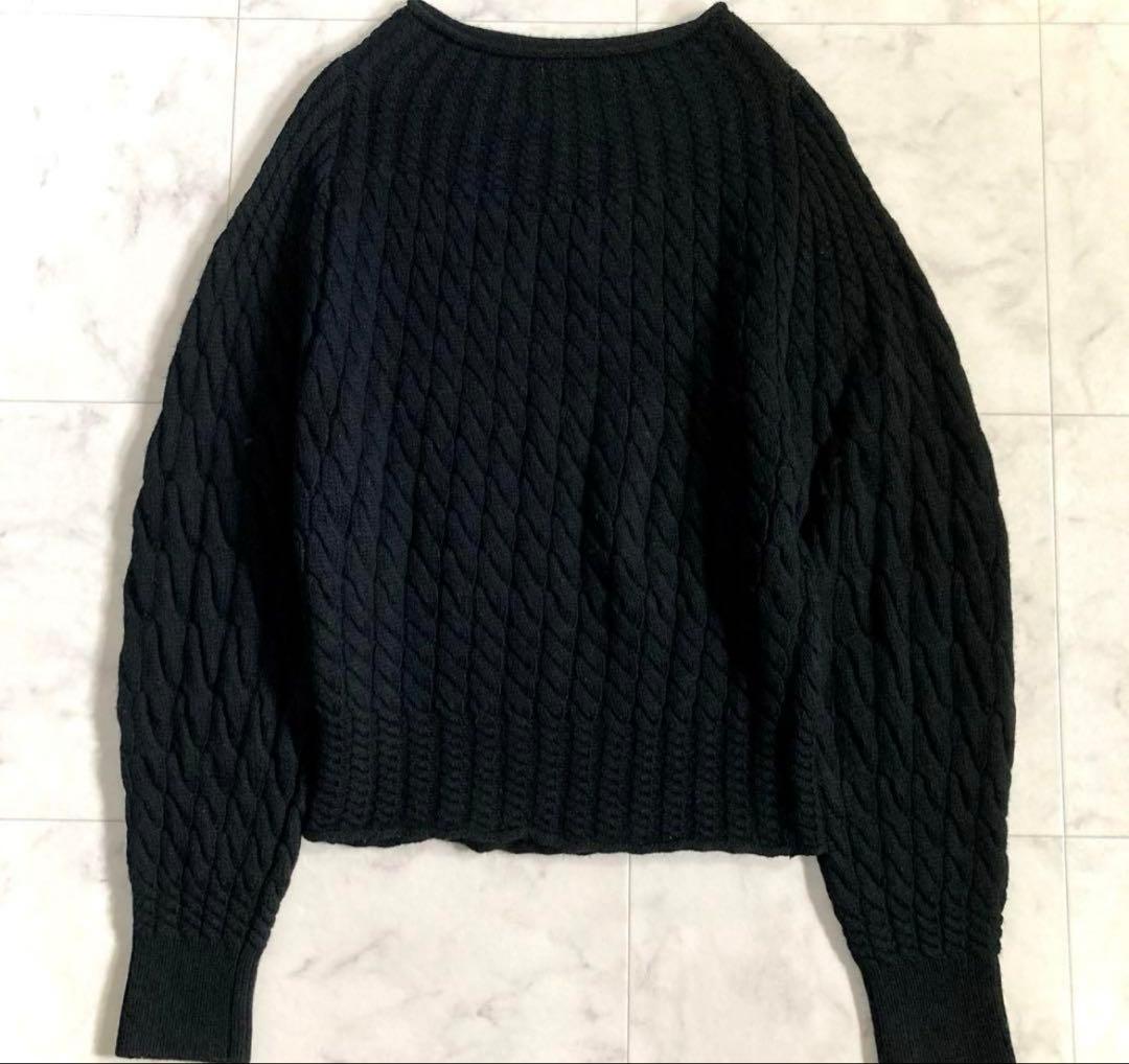 セオリー ケーブル編 カシミヤ混 ボトルネックプルオーバーニット ブラック