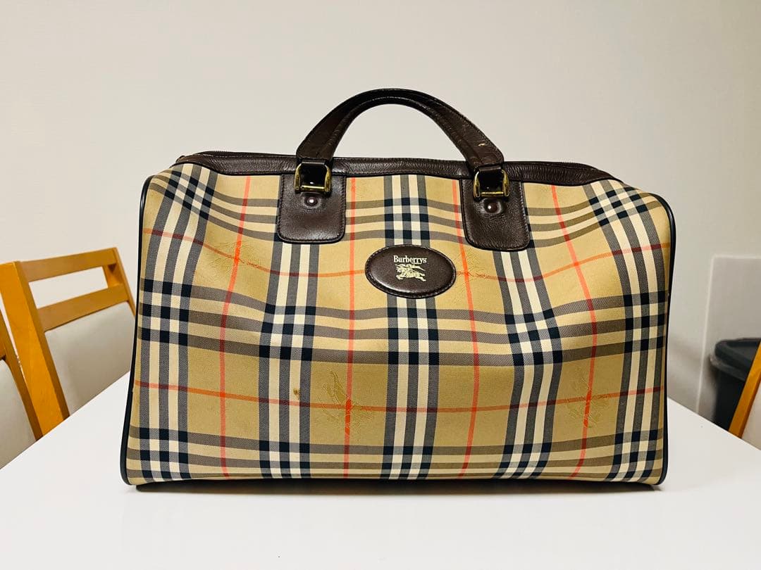 極美品 バーバリー ボストンバッグ ホースロゴ ノバチェック 大容量