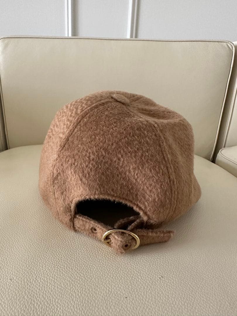 MaxMara ベージュ フリースキャップ Mロゴ刺繍