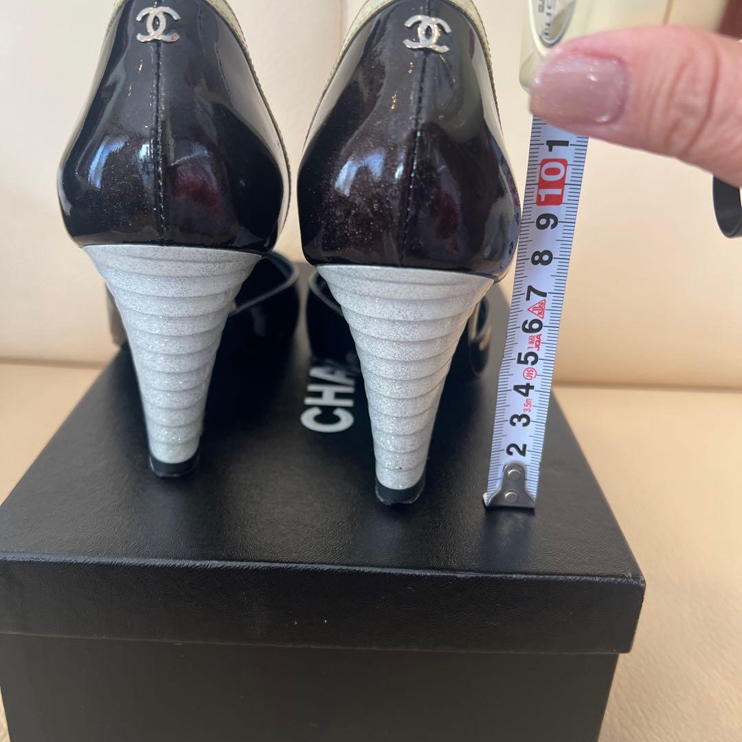 CHANEL ブラック シルバー ハイヒール