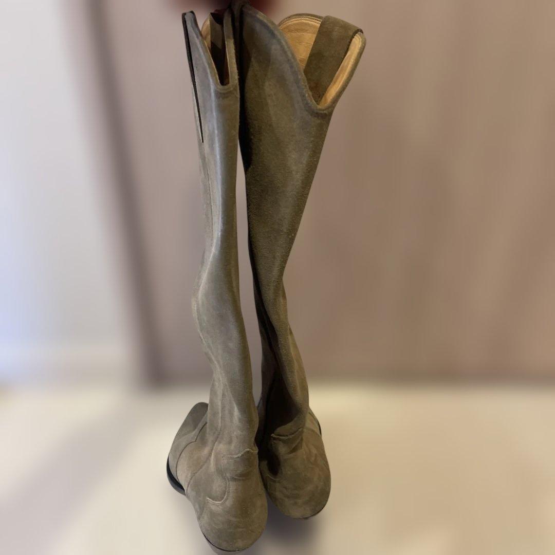 イザベルマランベージュスエード ロングブーツ スカラップデザインサイズ37美品