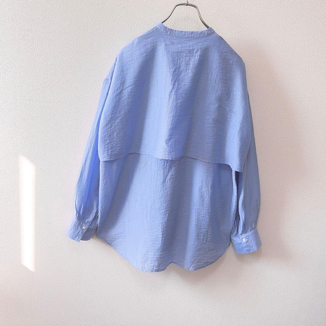 ✨定価2.2万円✨ビアズリー　レイヤードシャツ　バンドカラー　とろみ素材　ブルー