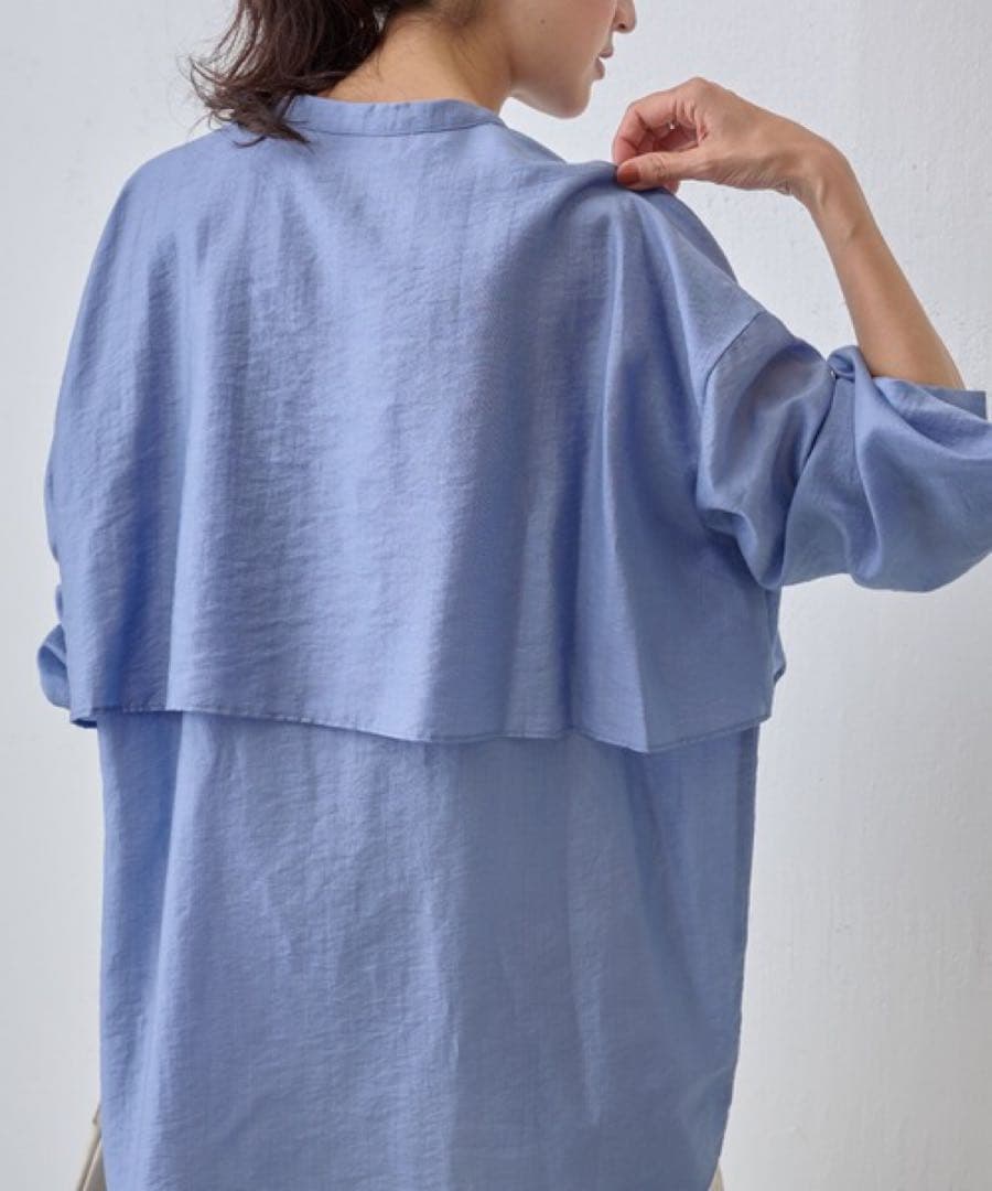 ✨定価2.2万円✨ビアズリー　レイヤードシャツ　バンドカラー　とろみ素材　ブルー