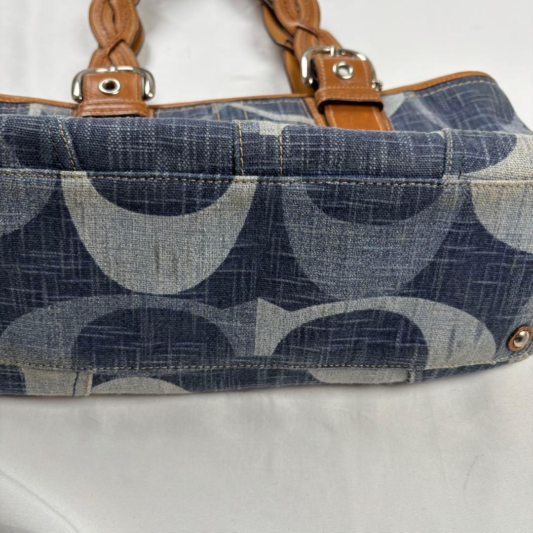 COACH コーチ ハンドバッグ トート 肩掛け デニム シグネチャー 編み込み
