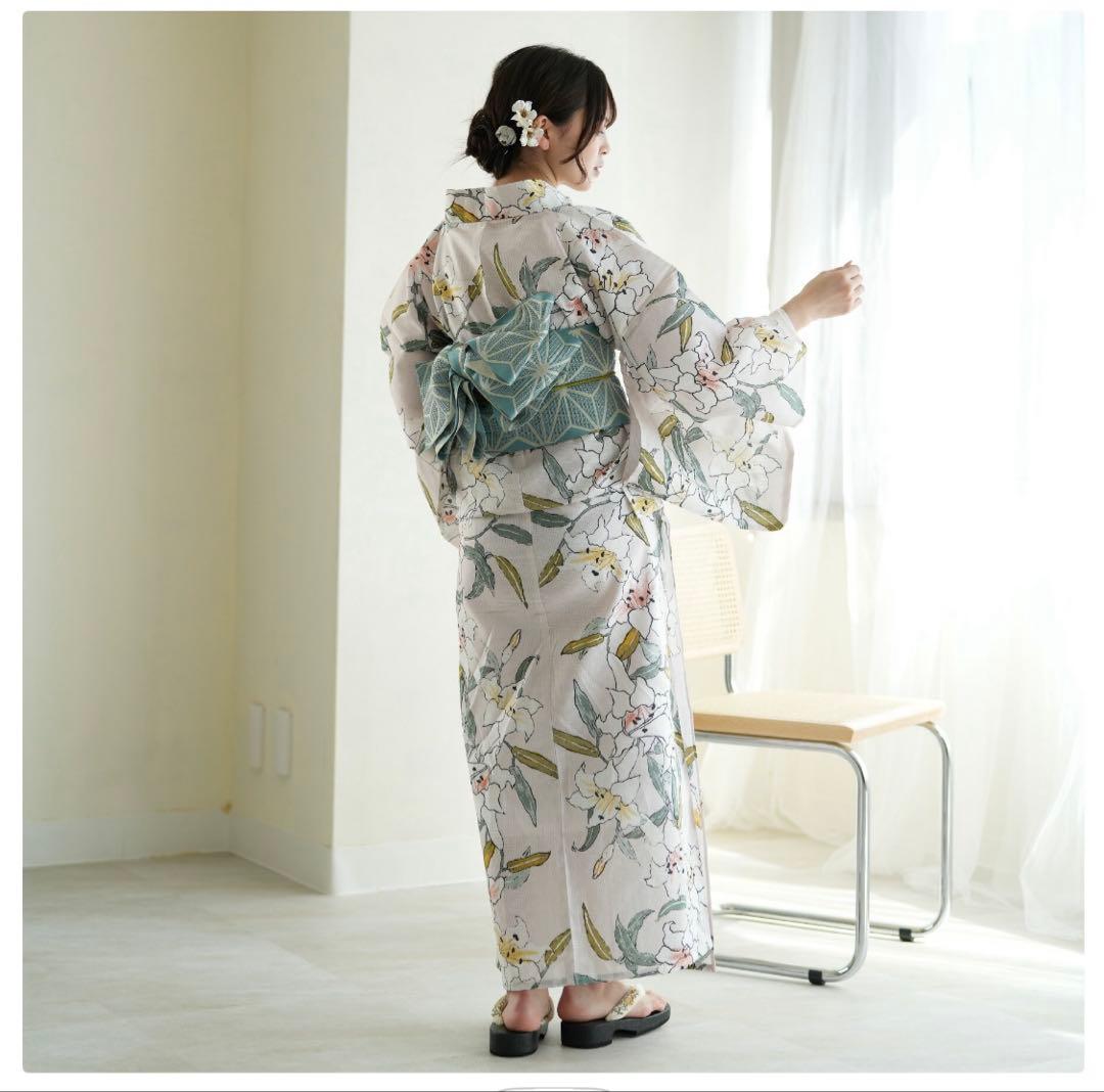 【utatane 高級変わり織 浴衣3点セット ペールピンクにシアーな百合】