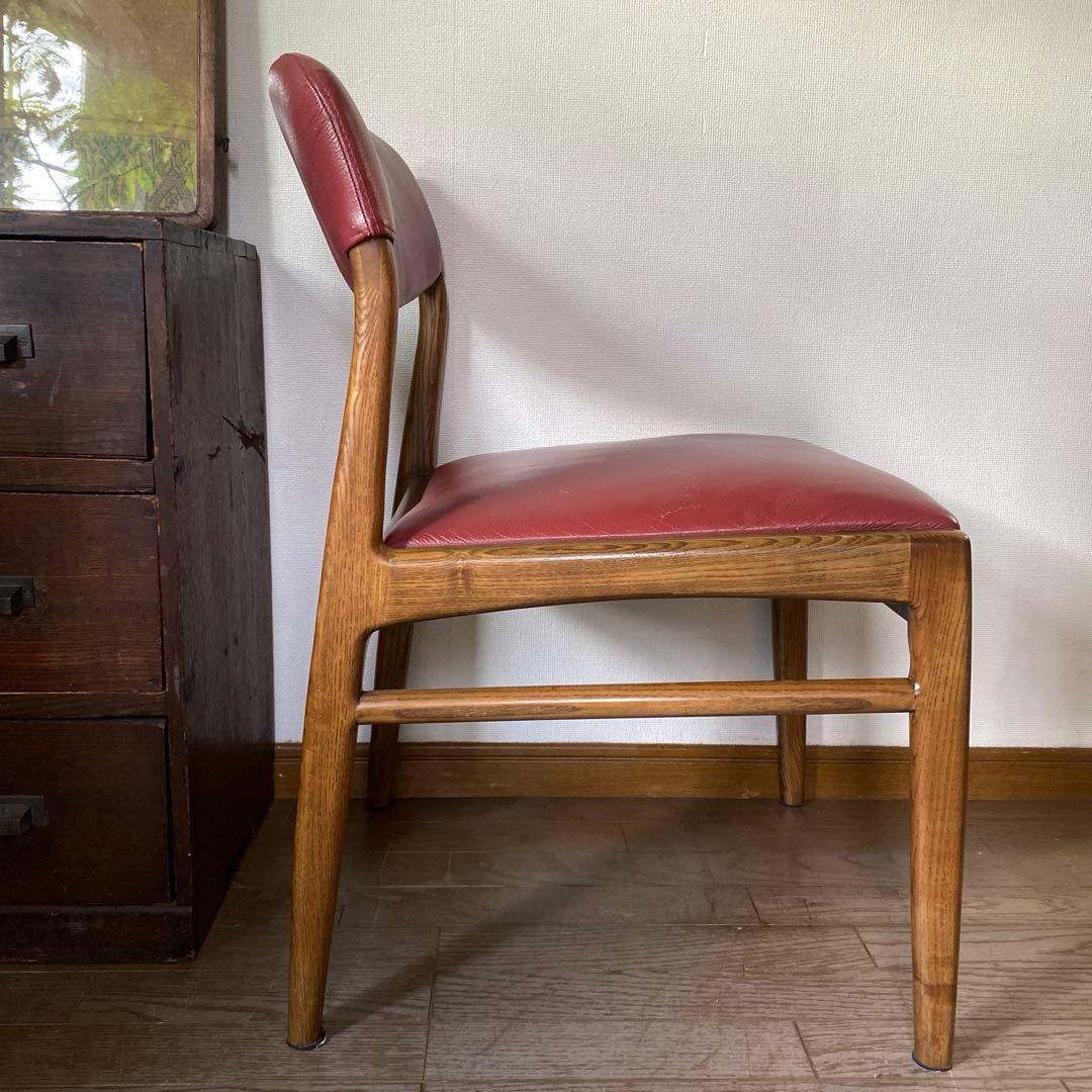 送料込み ヴィンテージ オールド ダイニングチェアー 椅子 木製 レザー 本革
