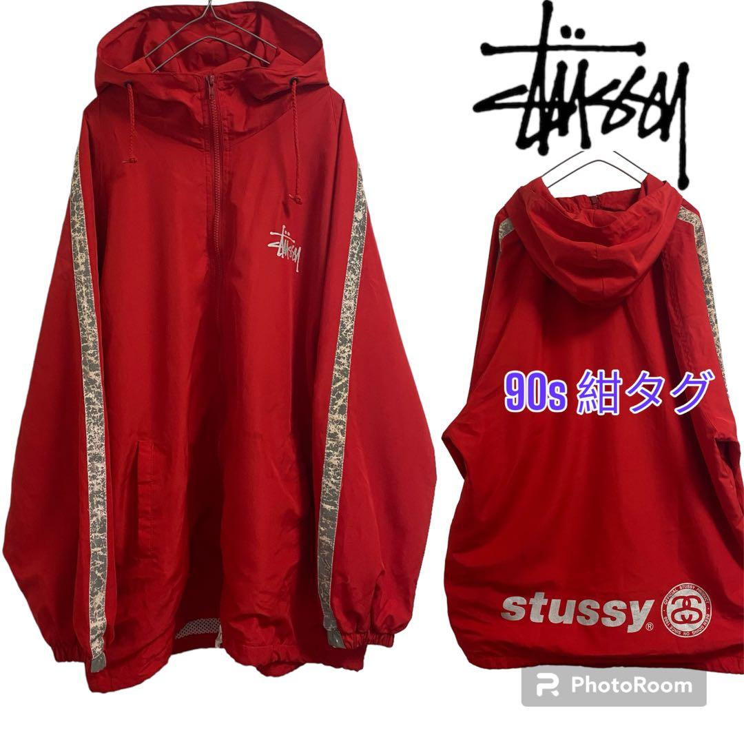 OLD STUSSY ナイロンジャケット　レッド　L　90s 　紺タグ