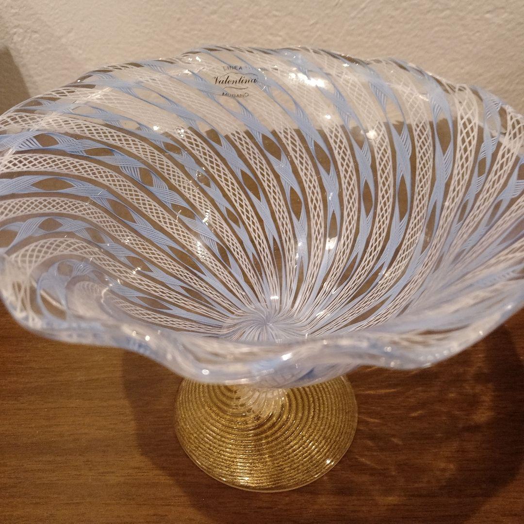 ベネチアンガラス　ムラノ　MURANO　コンポート　水色　レース　インテリア