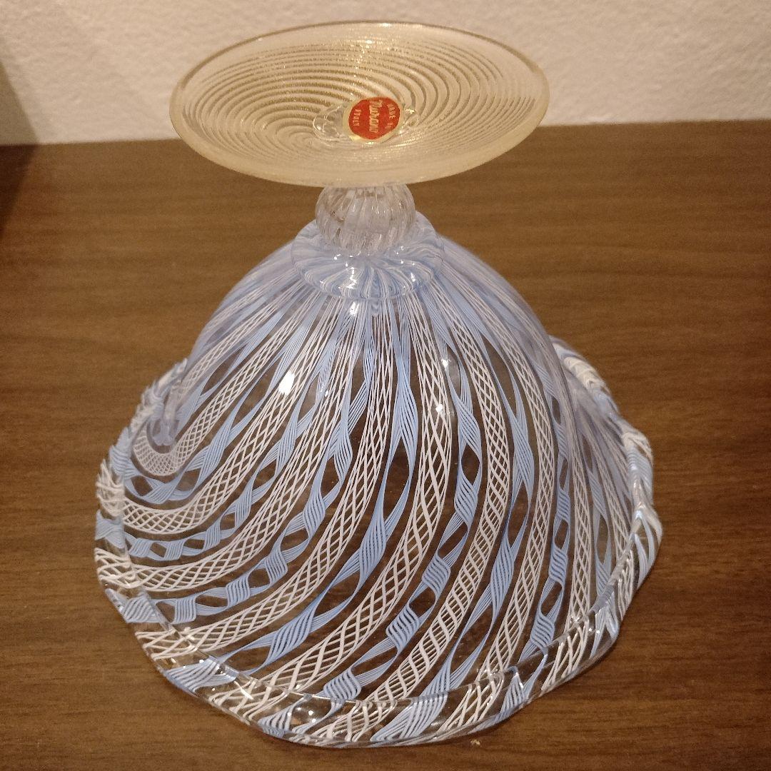ベネチアンガラス　ムラノ　MURANO　コンポート　水色　レース　インテリア
