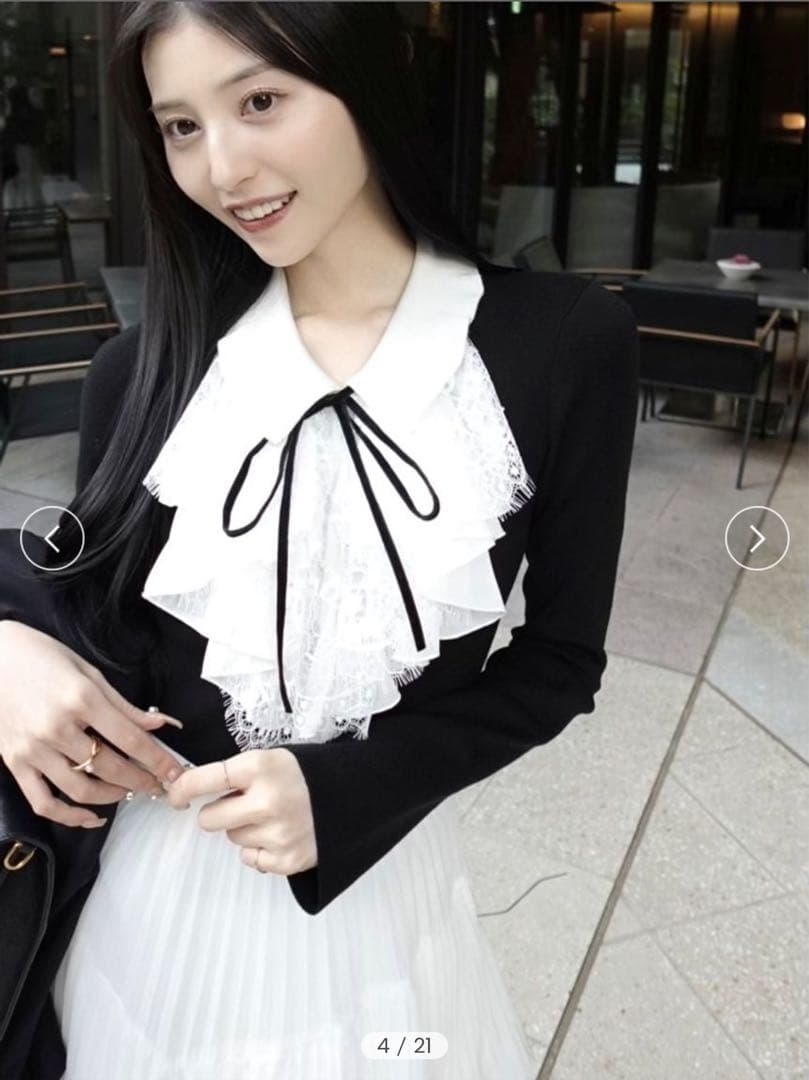 【SNIDEL】Sustainableレイヤードラッフルニットプルオーバー