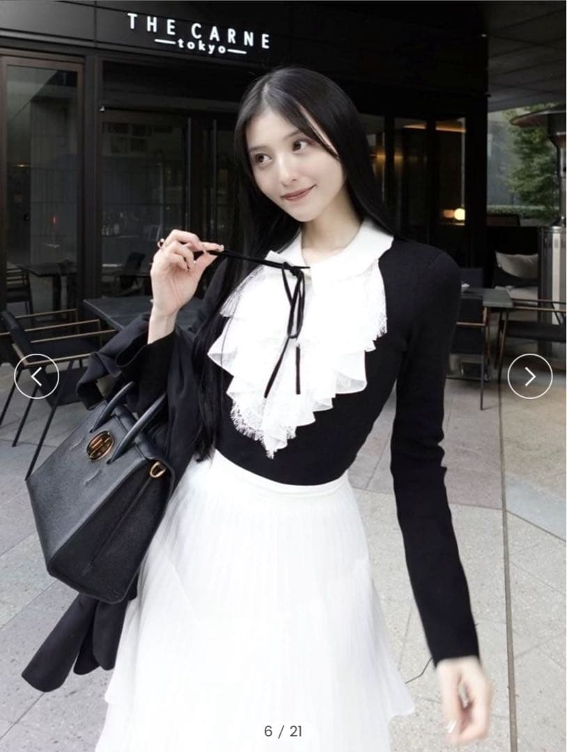 【SNIDEL】Sustainableレイヤードラッフルニットプルオーバー