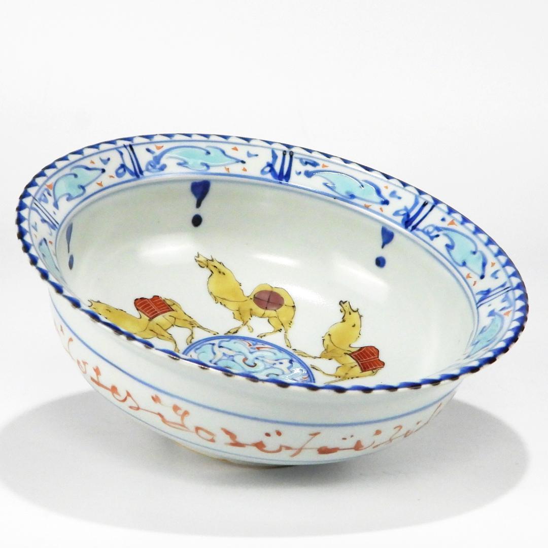 お菓子器　茶道具　菓子鉢　宮崎祐輔　染付駱駝　菓子器　共箱　保管品　未使用