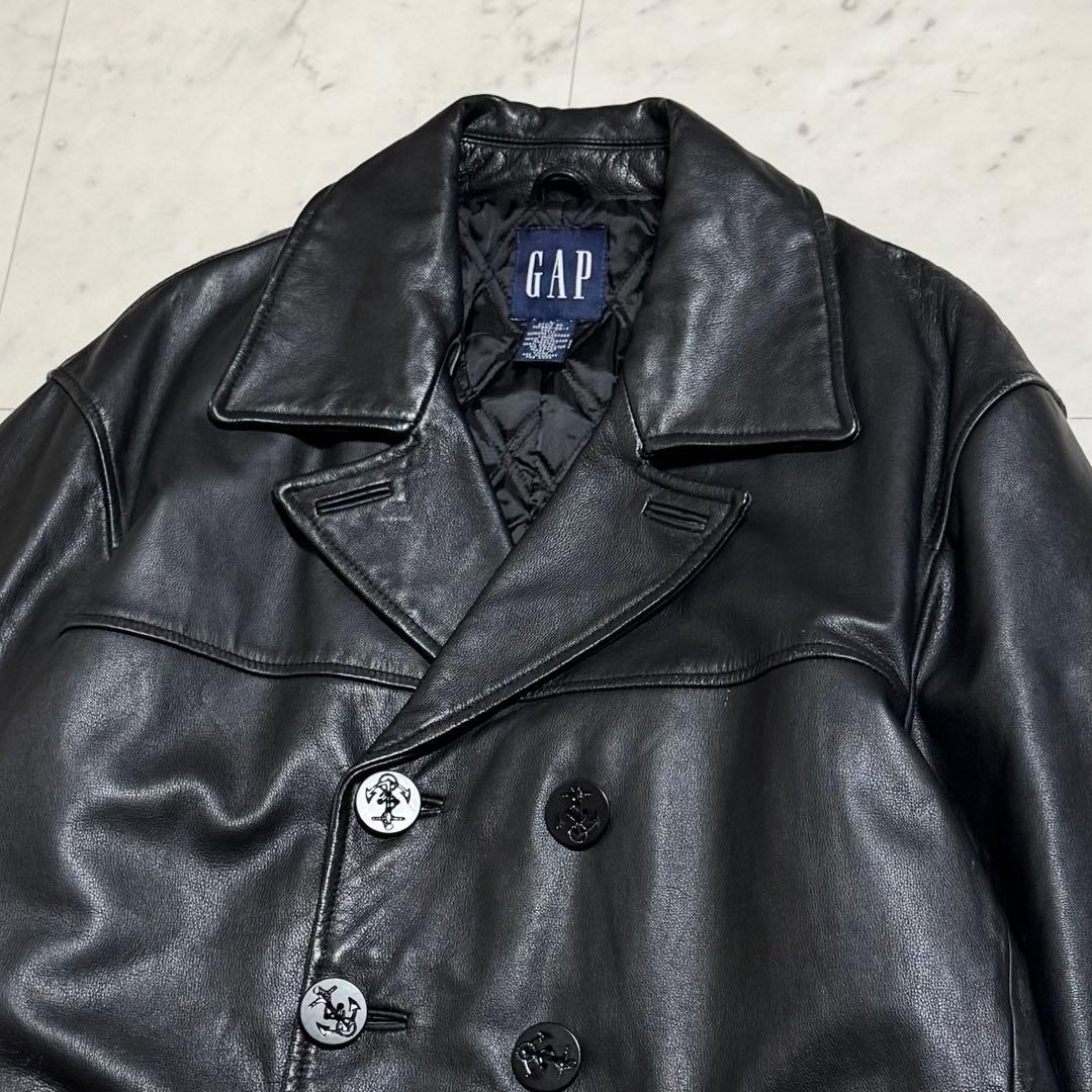 【オーバーサイズ 3L相当】OLD GAP 90s レザーピーコート 本革 黒