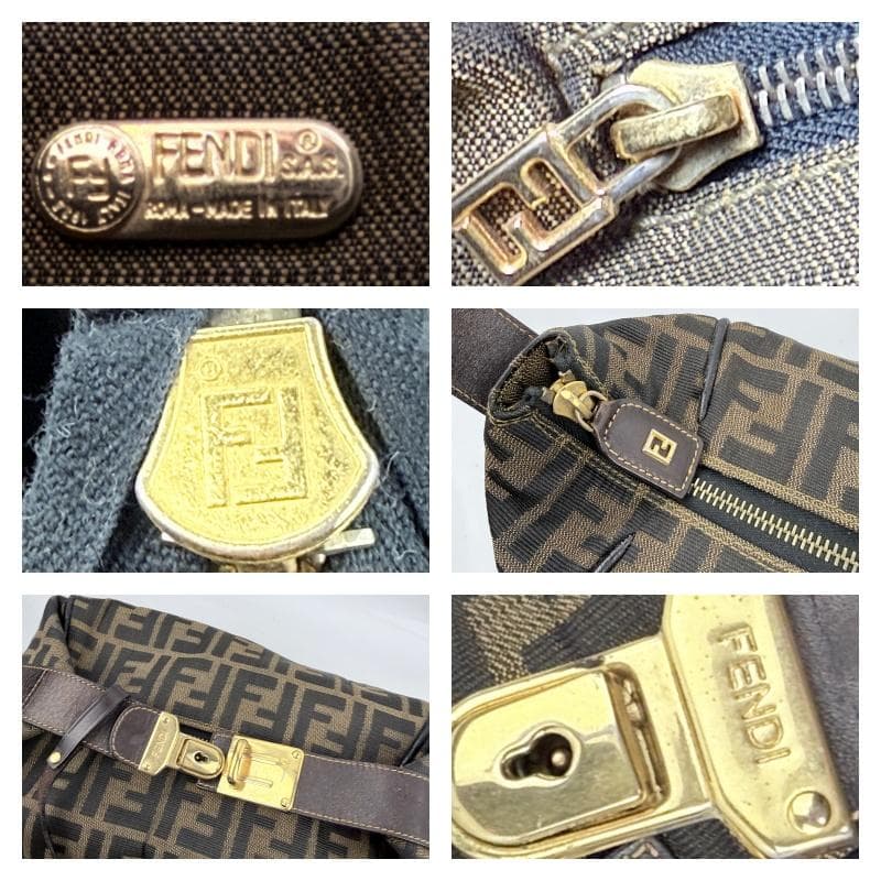 美品 FENDI フェンディ ズッカ 総柄 バニティバッグ ポーチ FF金具