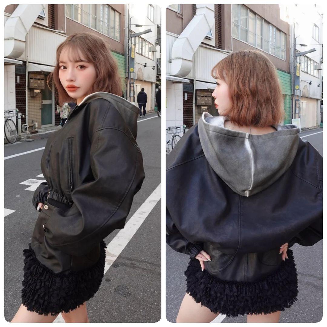 Darich ダーリッチ スウェットフーディーレザージャケット BLK 黒