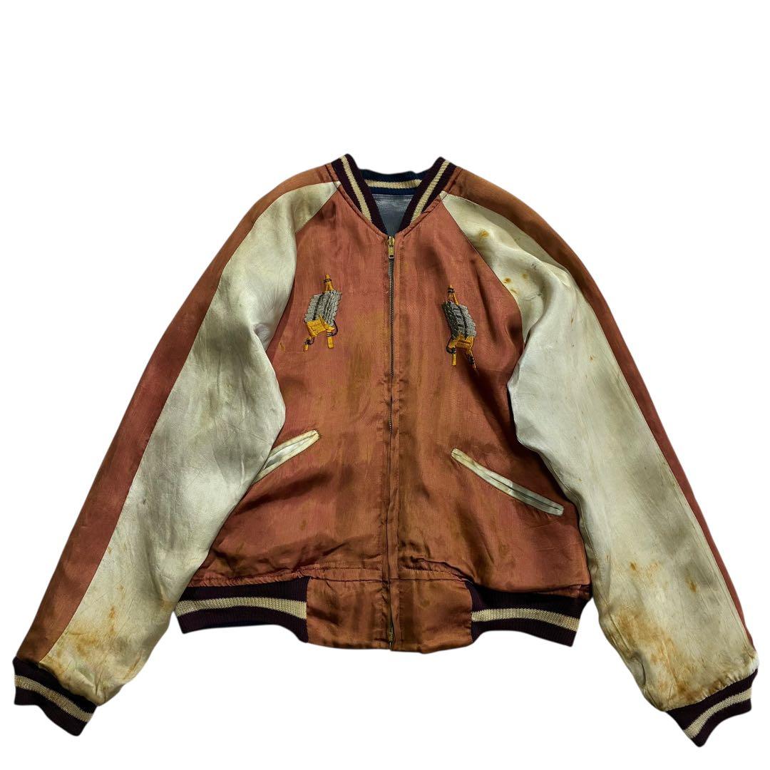 50s 60s KOREA サテン フェイクレザー スカジャン リバーシブル