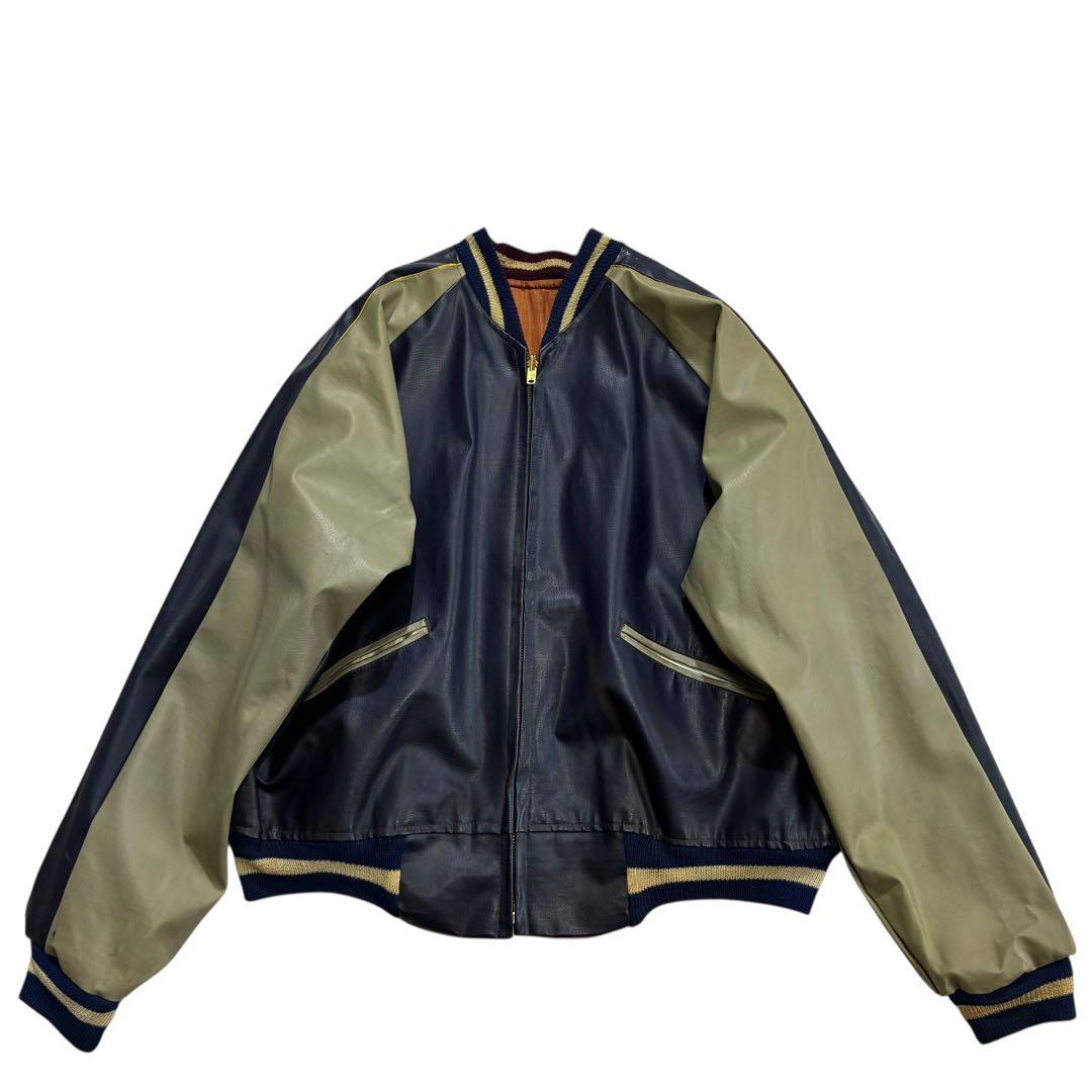 50s 60s KOREA サテン フェイクレザー スカジャン リバーシブル