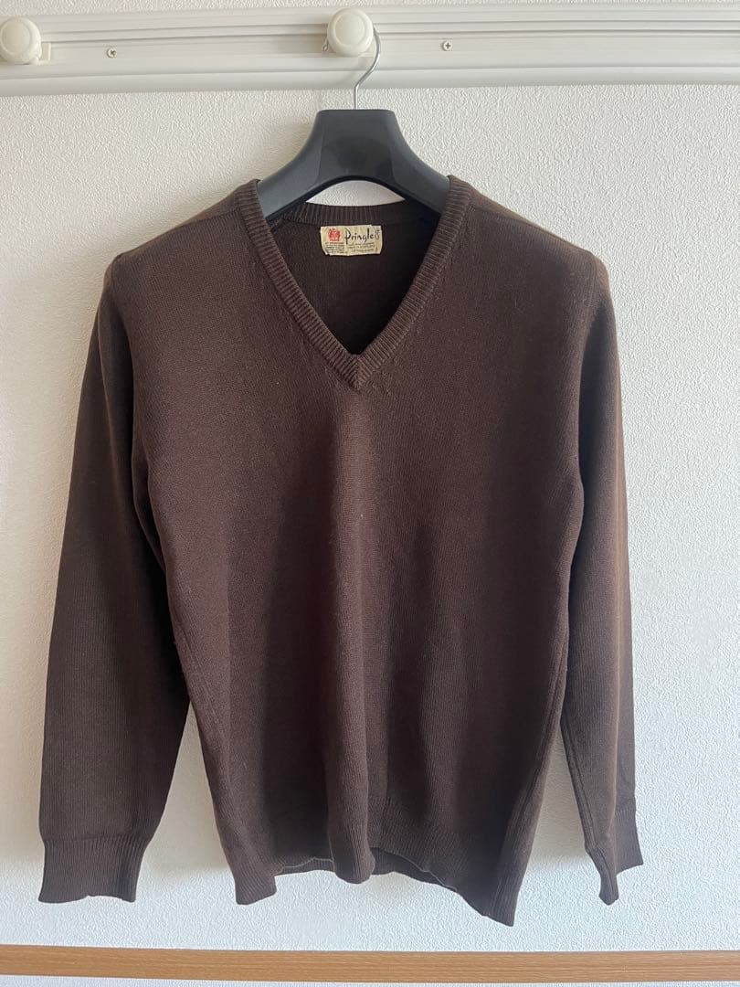 80s Pringle スコットランド製 カシミヤ ニット ブラウン 希少色