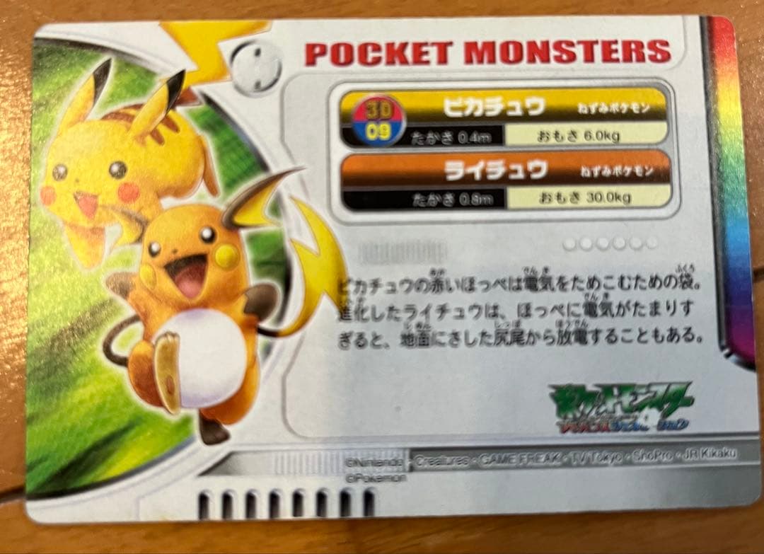〇ポケモン図鑑カード ピカチュウ ライチュウ3D