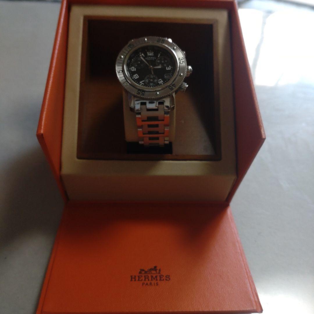 ジャンク品 HERMES クロノグラフ ブラックダイヤル 時計