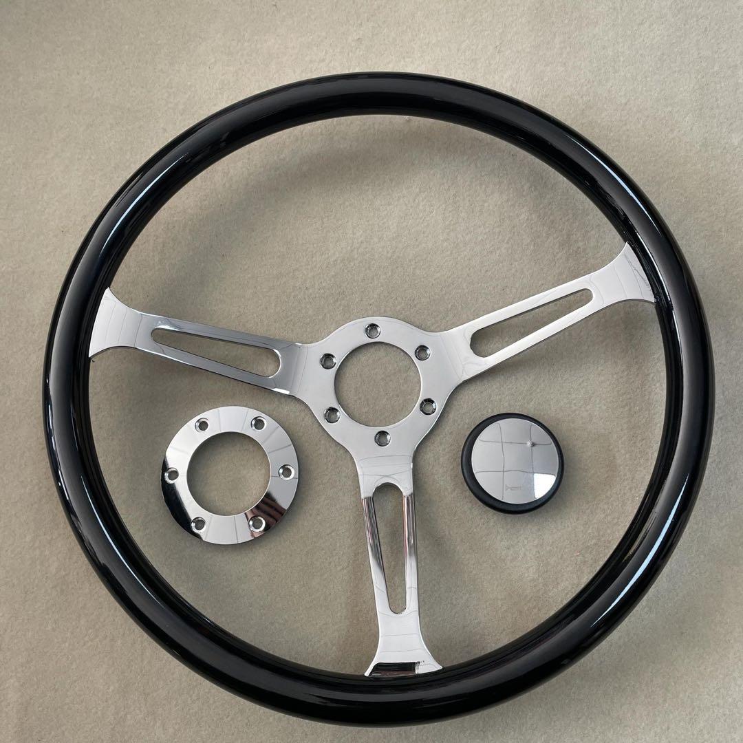 15インチ 汎用ステアリングホイール 3スポーク ブラック＆シルバー 電鍍仕上げ