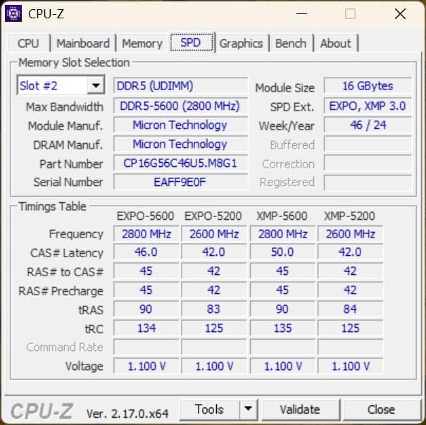 メモリー Crucial DDR5 Pro 32GB (2x16GB) 5600MT/s