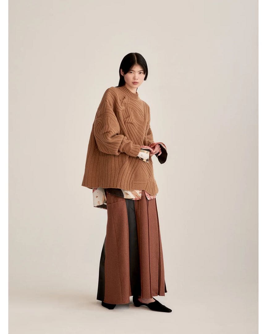 美品　タグ付　Mame Kurogouchi ケーブルニット　キャメル サイズ2