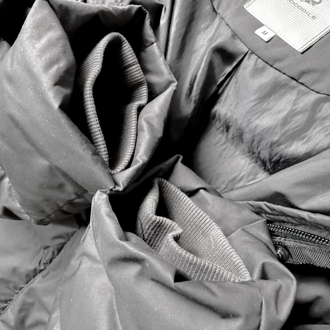 【撥水】クロコダイル ロング ダウンコート ダウン90％ ラクーン 黒