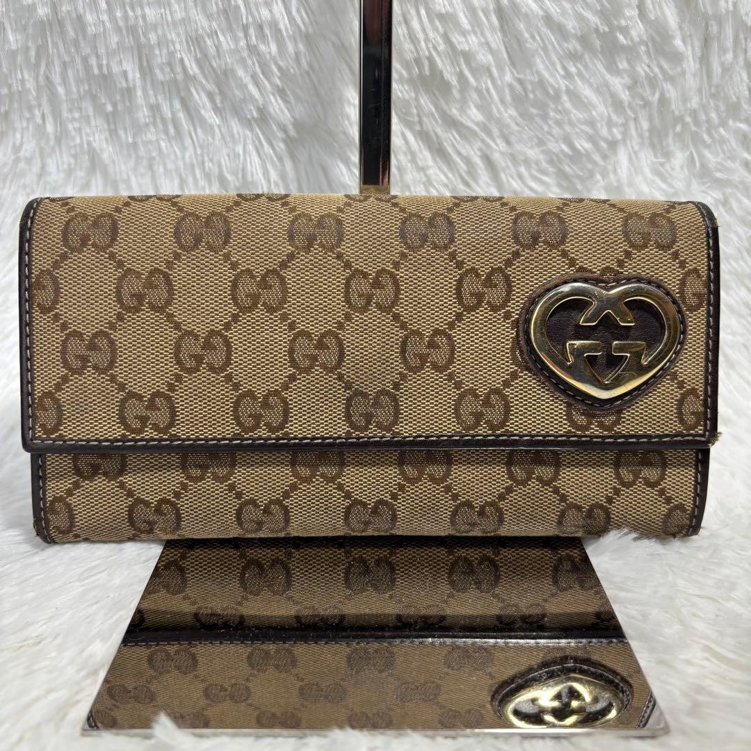 ✨美品✨ グッチ GGキャンバス インターロッキング ラブリーハート 長財布 茶