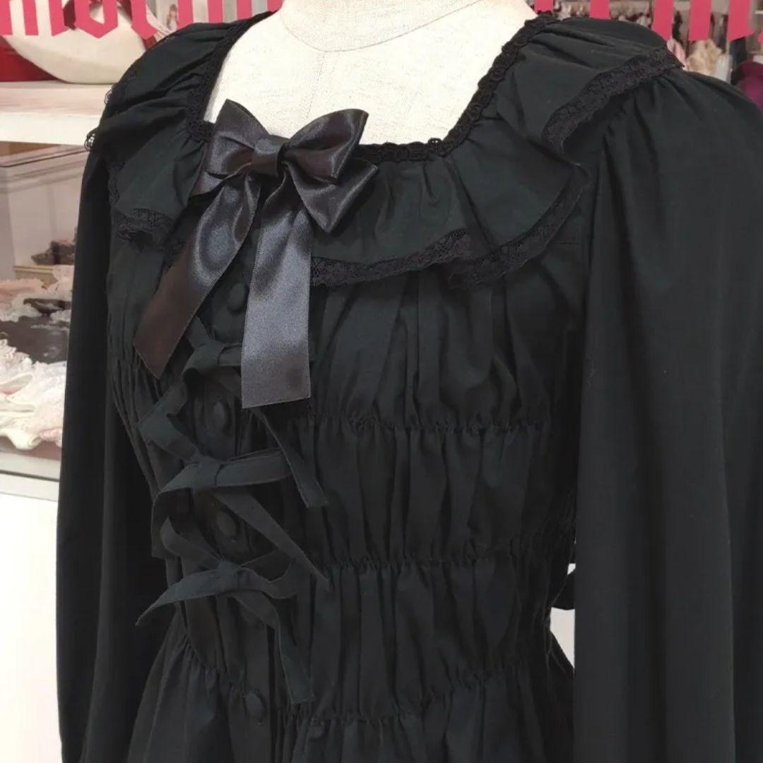 メタモルフォーゼ 無地スクエアあき長袖ブラウス ブラック 通常サイズ