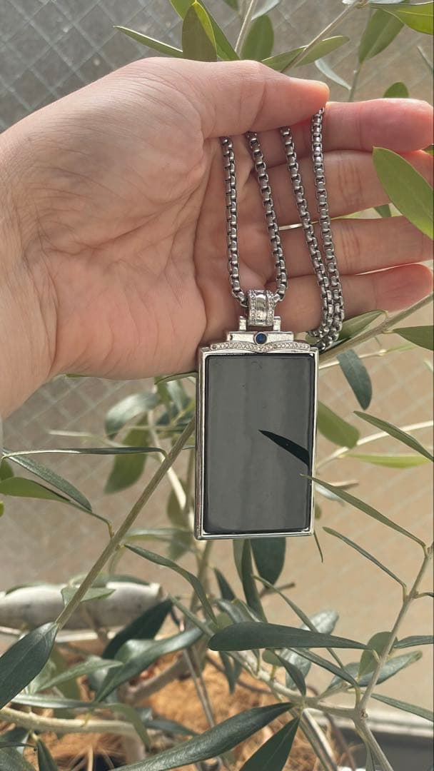 【バレンタインに】天然石 墨翠（黒翡翠）ペンダントネックレス 鑑定書付