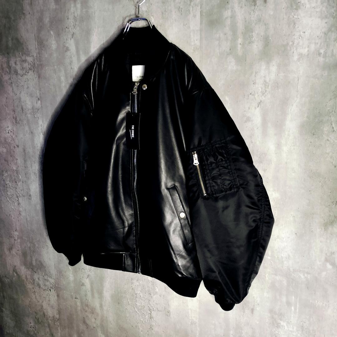 新品タグ★クライミー 羊革 ナイロン切替 MA-1 レザーボンバージャケット L