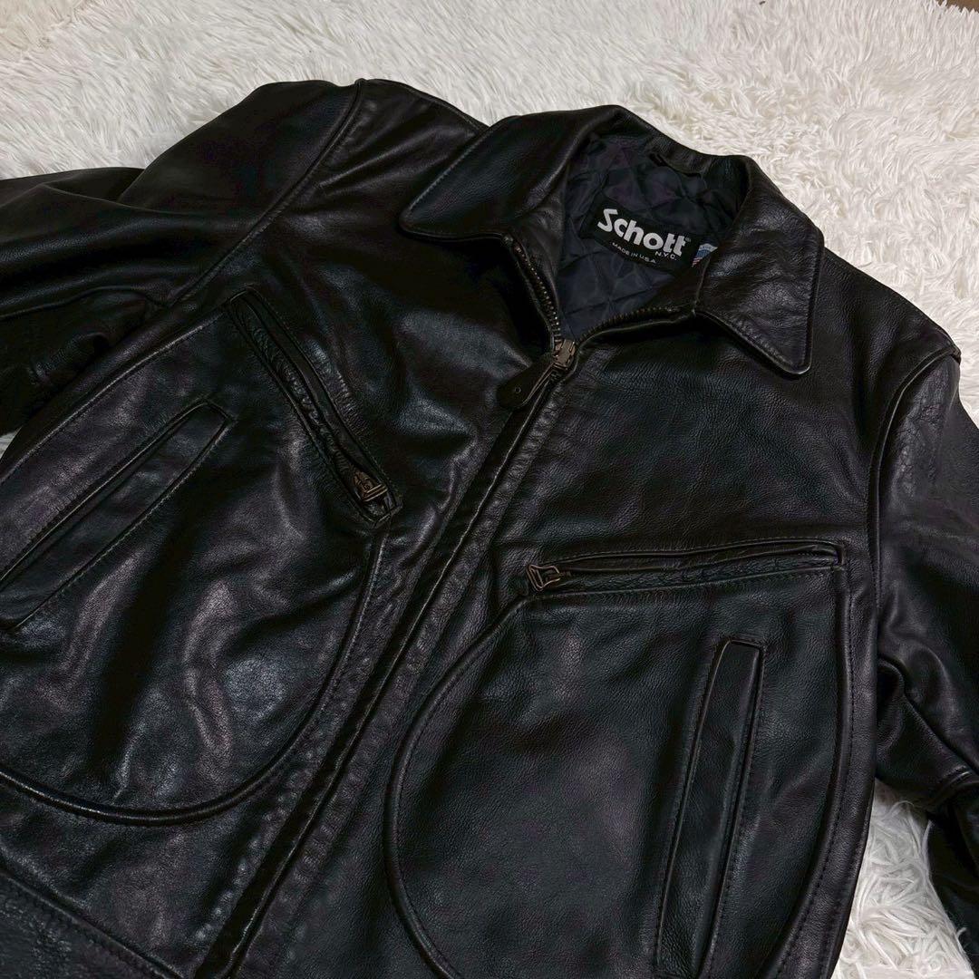L相当 ⭐️schott 637 レザージャケット　キルティング　Dポケット　黒