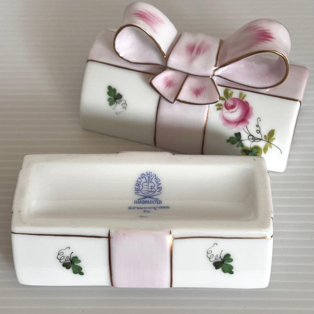 ヘレンド ウィーンの薔薇 ピンク リボンボックス 小物入れ