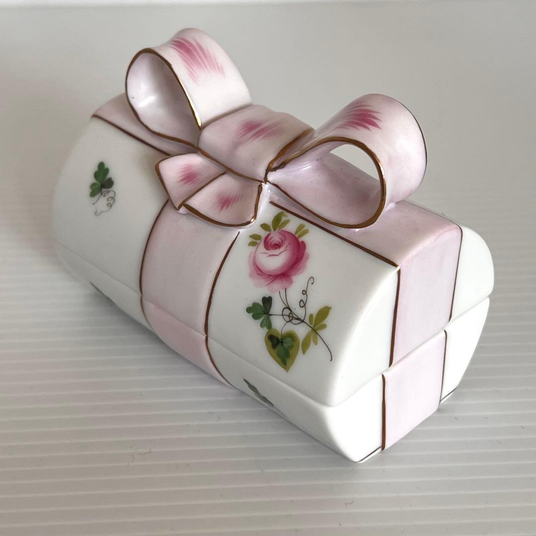 ヘレンド ウィーンの薔薇 ピンク リボンボックス 小物入れ
