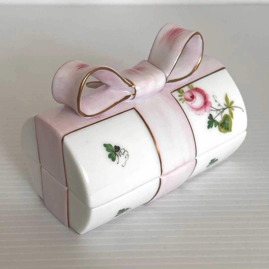 ヘレンド ウィーンの薔薇 ピンク リボンボックス 小物入れ