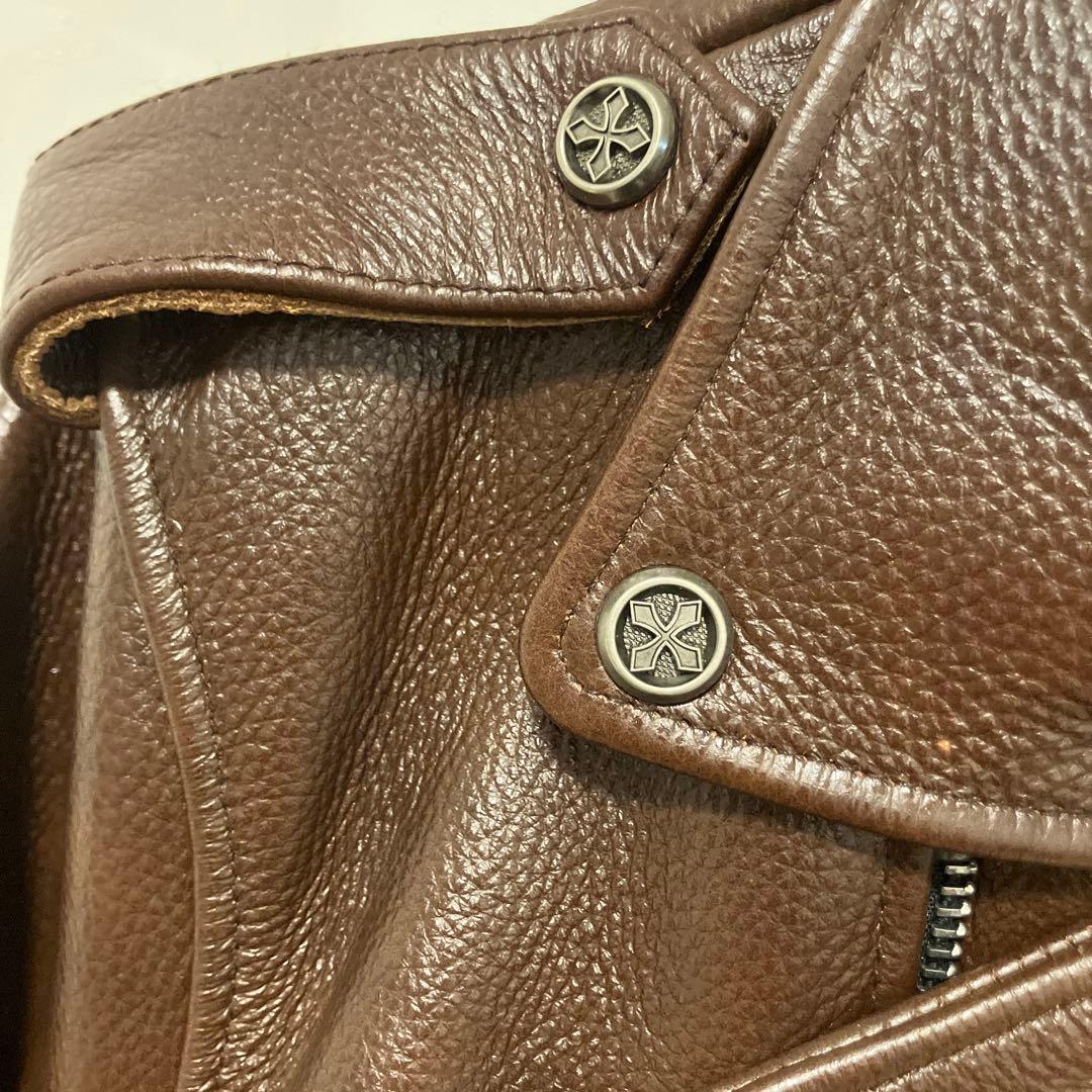 極美品　FORTIME ブラウン レザーダブルライダースジャケット2XL