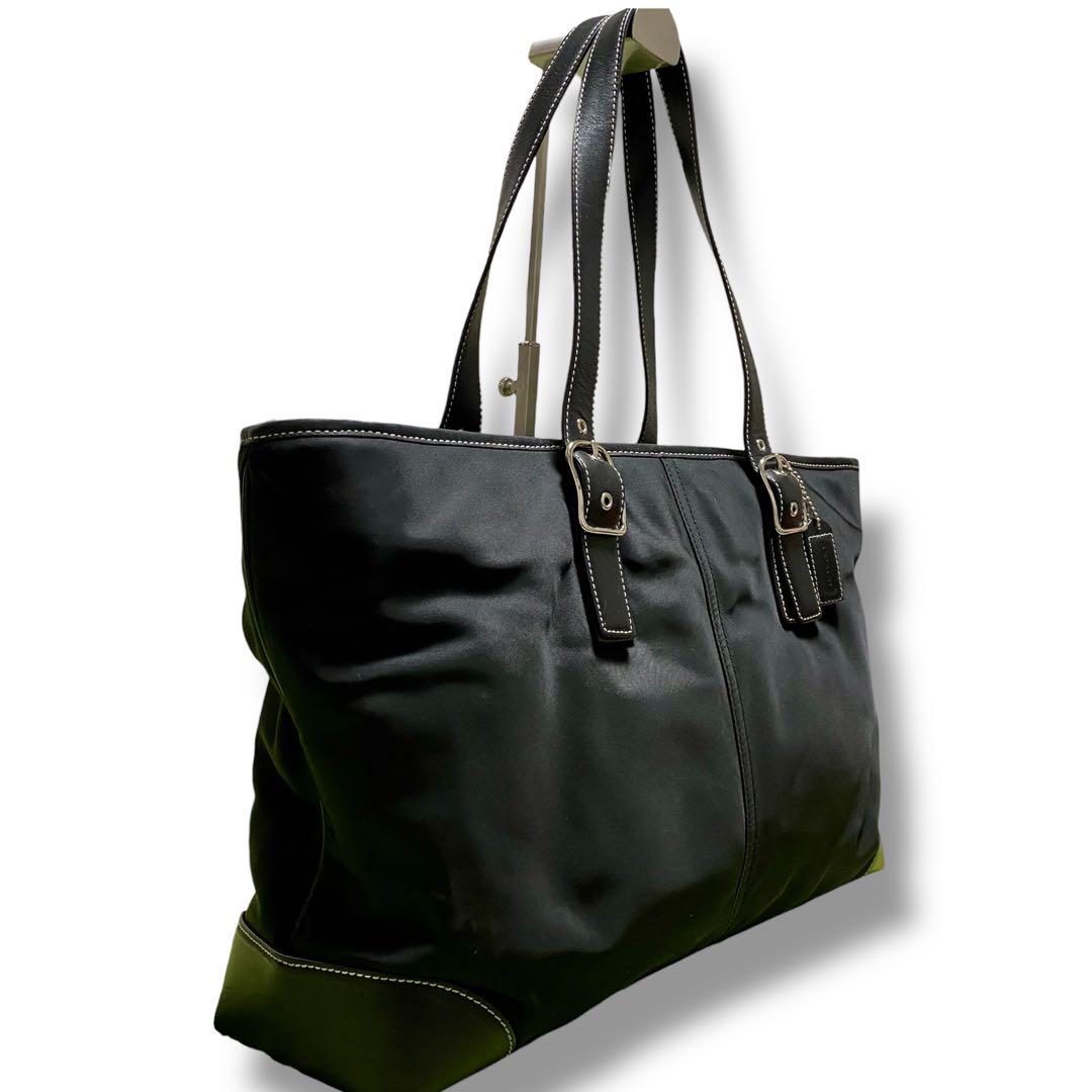 COACHコーチ トートバッグ　ナイロンレザー　ビジネス使用可能　ブラック　黒